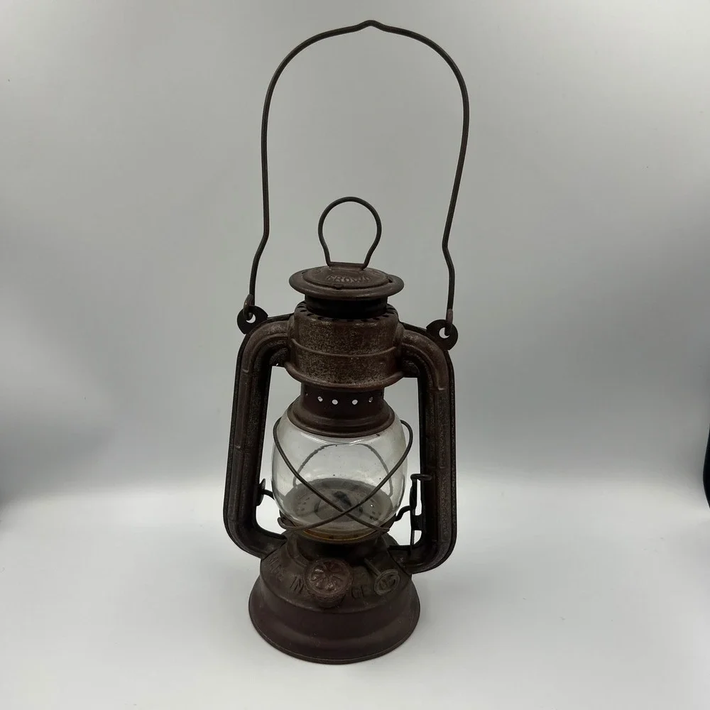 Vintage Frowo No 55 Kerosene Lantern Made in Germany Rustic Brown Metal Oil Lamp